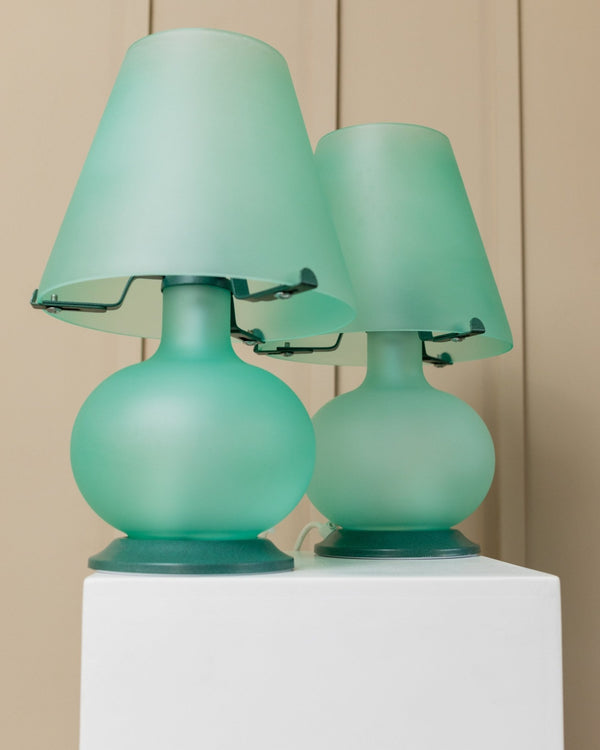 1 of 2 Mushroom table lamps in mint and green Murano glass - Italy Mid Century 1980s - Bottega Jacobs