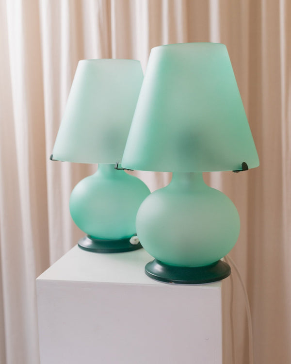 1 of 2 Mushroom table lamps in mint and green Murano glass - Italy Mid Century 1980s - Bottega Jacobs