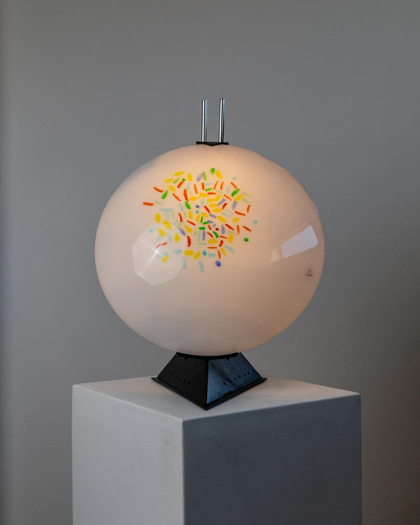 1 di 2 lampade da tavolo vintage in vetro di Murano – Paralume in vetro colorato e base in metallo nero – Stile Memphis, Italia, design anni '80 – Lampada da comodino, regalo