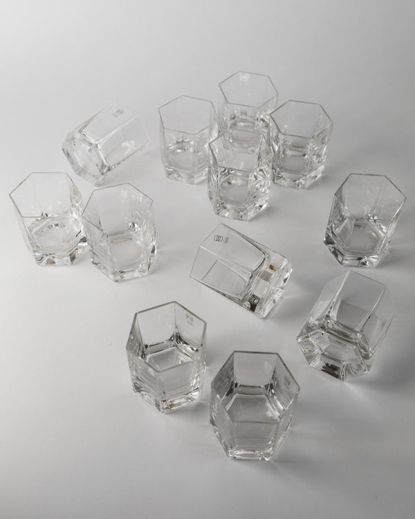 12 Vintage Hexagonal Drinking Glasses by Europa Cristalleria - for Wine, Longdrinks or Water - Design Italy 1980s - Tableware, Gift Idea_Bottega Jacobs