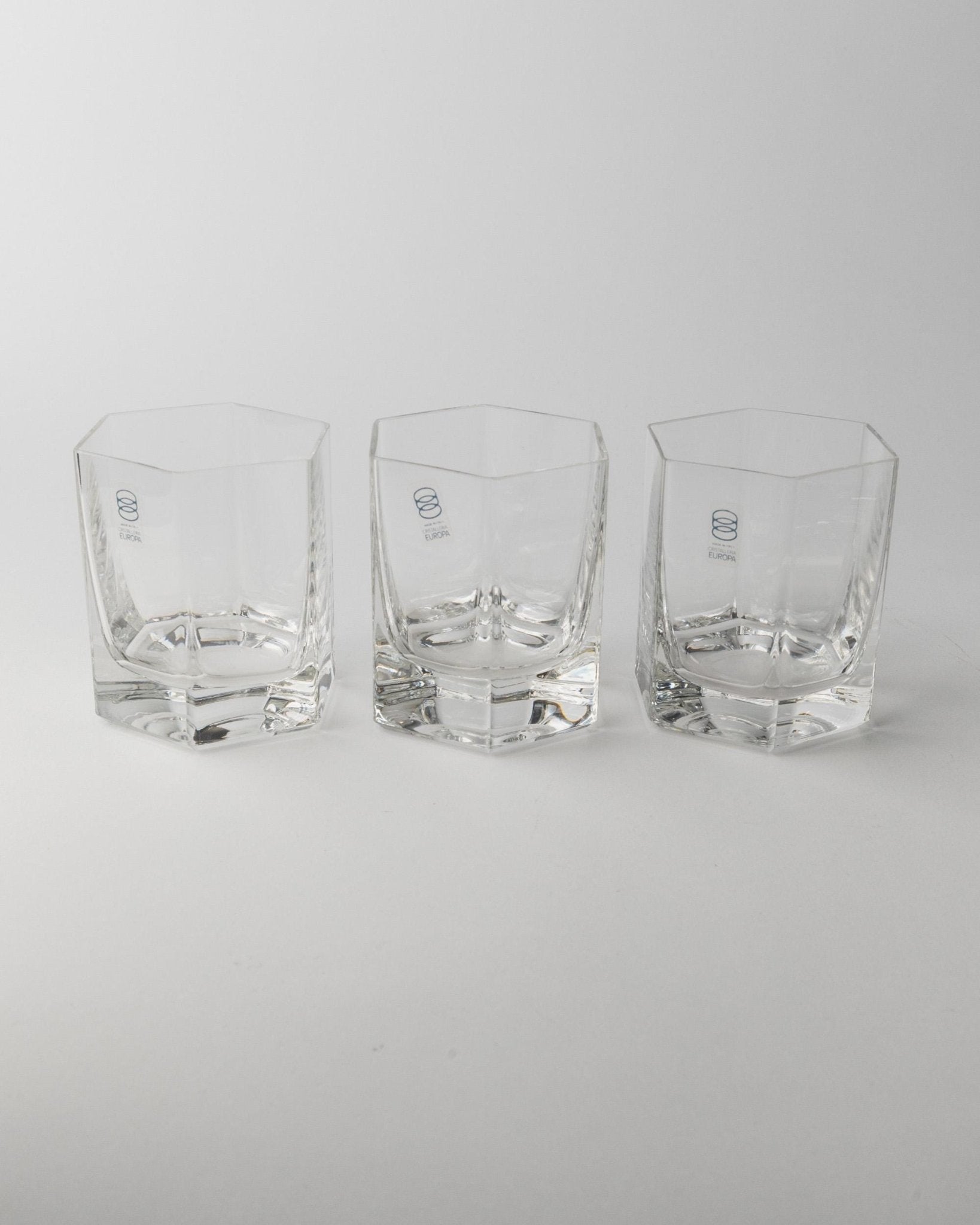 12 Vintage Hexagonal Drinking Glasses by Europa Cristalleria - for Wine, Longdrinks or Water - Design Italy 1980s - Tableware, Gift Idea_Bottega Jacobs