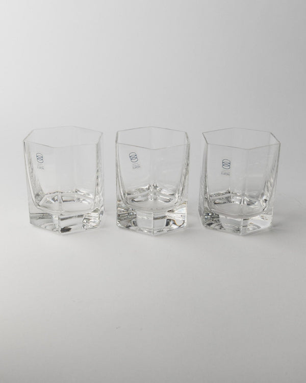 12 Vintage Hexagonal Drinking Glasses by Europa Cristalleria - for Wine, Longdrinks or Water - Design Italy 1980s - Tableware, Gift Idea_Bottega Jacobs