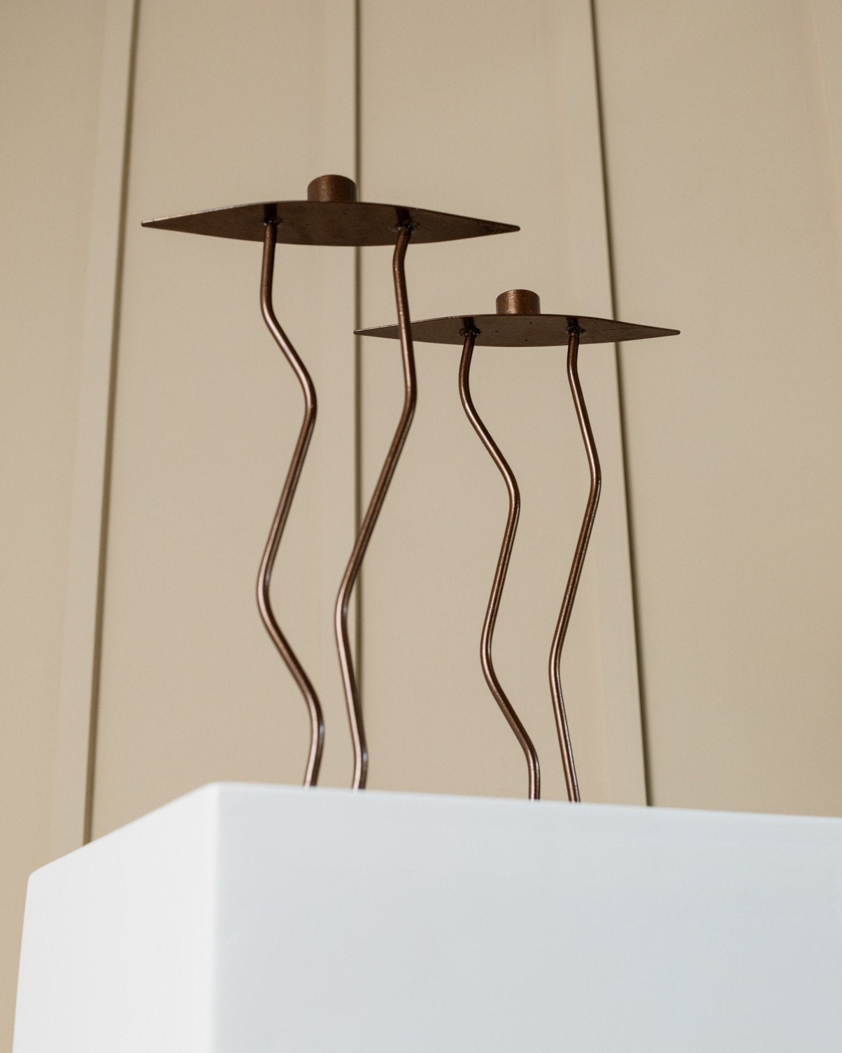 2 of 4 metal candlesticks - zigzag shape 90s look - postmodern memphis style - Italy 1990s - Bottega Jacobs