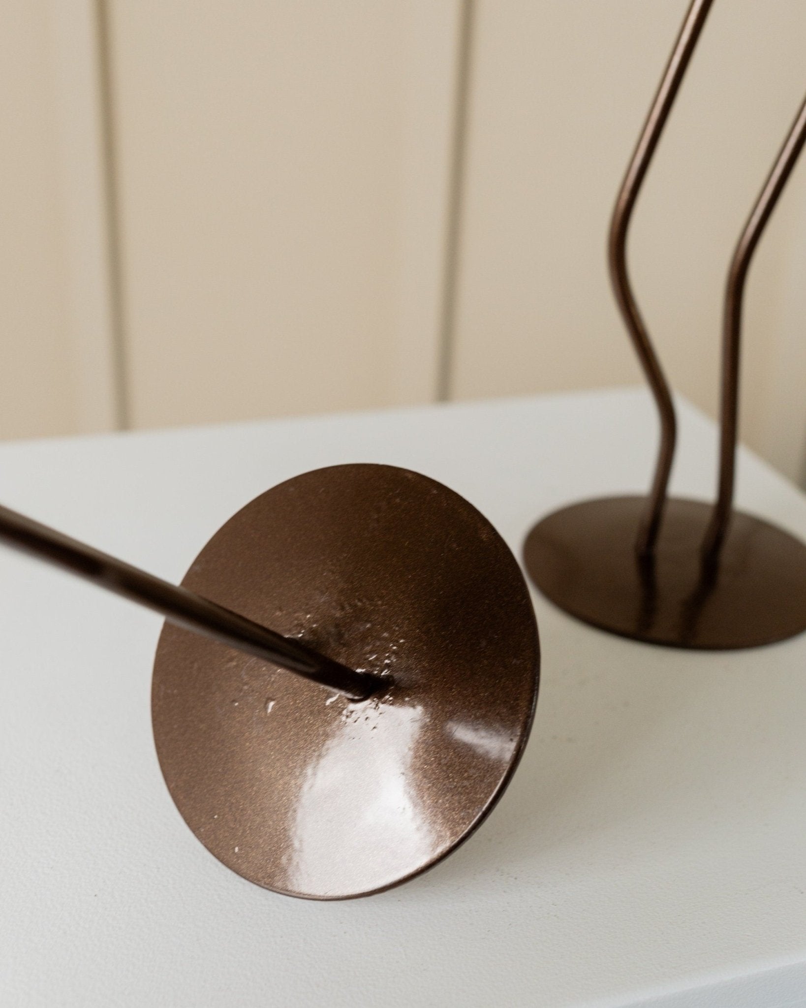 2 of 4 metal candlesticks - zigzag shape 90s look - postmodern memphis style - Italy 1990s - Bottega Jacobs