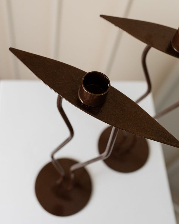 2 of 4 metal candlesticks - zigzag shape 90s look - postmodern memphis style - Italy 1990s - Bottega Jacobs