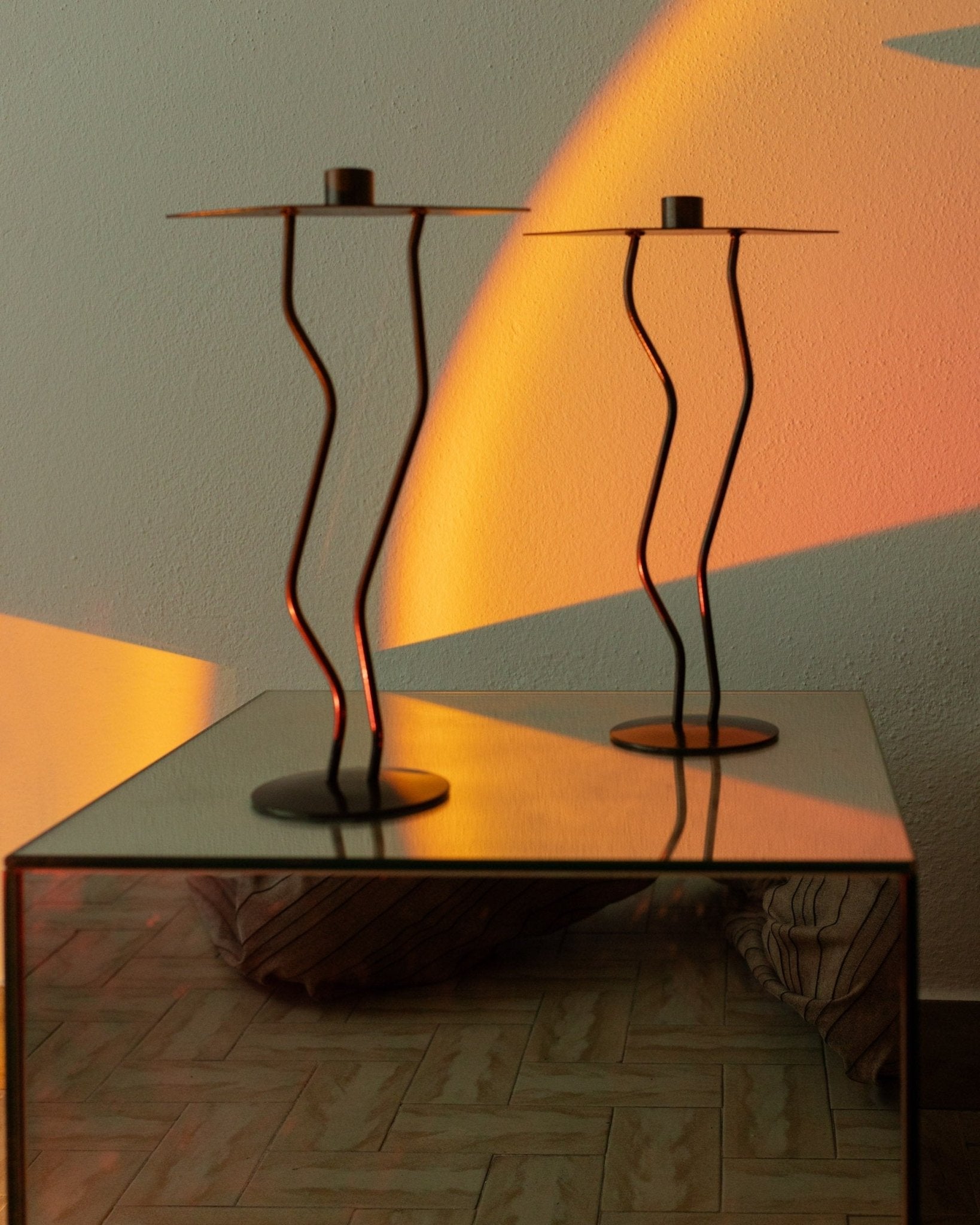 2 of 4 metal candlesticks - zigzag shape 90s look - postmodern memphis style - Italy 1990s - Bottega Jacobs
