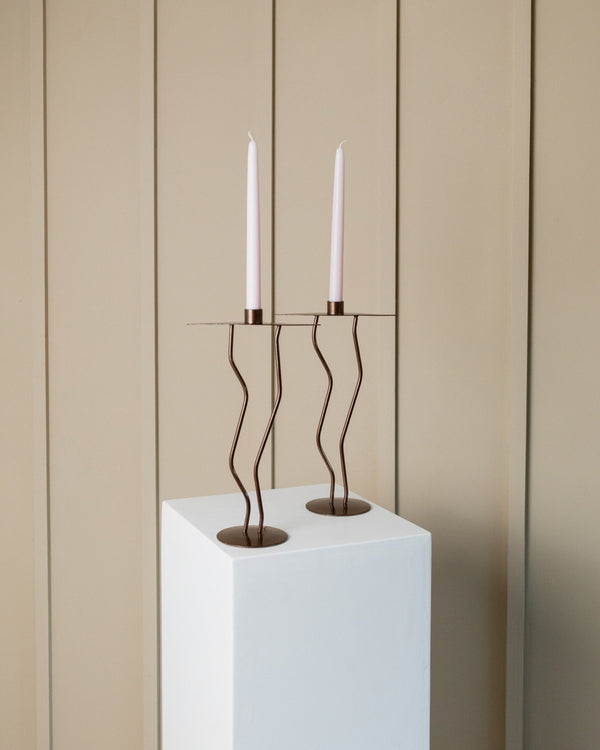 2 of 4 metal candlesticks - zigzag shape 90s look - postmodern memphis style - Italy 1990s - Bottega Jacobs