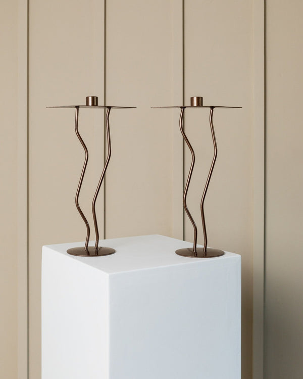 2 of 4 metal candlesticks - zigzag shape 90s look - postmodern memphis style - Italy 1990s - Bottega Jacobs