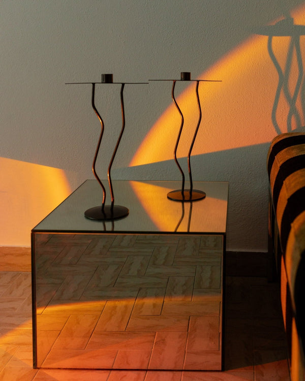 2 of 4 metal candlesticks - zigzag shape 90s look - postmodern memphis style - Italy 1990s - Bottega Jacobs