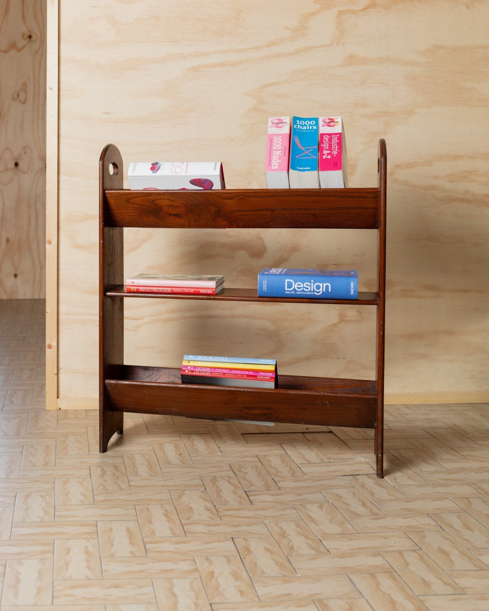 2 vintage bookcases - 1960s Italy, dark wood, 3 shelves, narrow design, decorative mid - century small furniture, retro gift - Bottega Jacobs