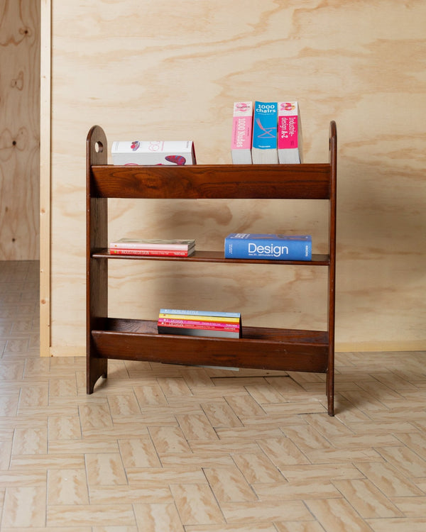2 vintage bookcases - 1960s Italy, dark wood, 3 shelves, narrow design, decorative mid - century small furniture, retro gift - Bottega Jacobs