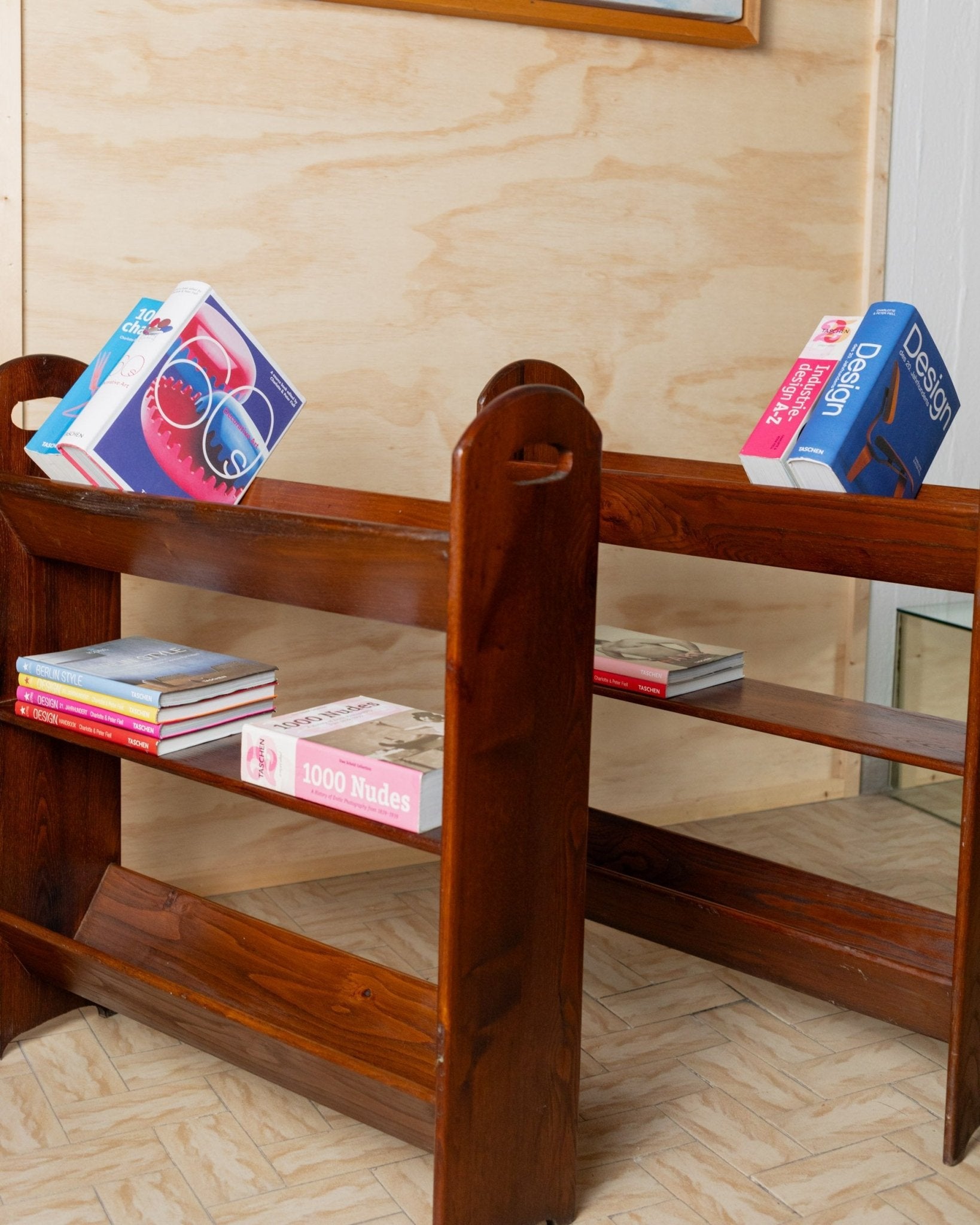 2 vintage bookcases - 1960s Italy, dark wood, 3 shelves, narrow design, decorative mid - century small furniture, retro gift - Bottega Jacobs
