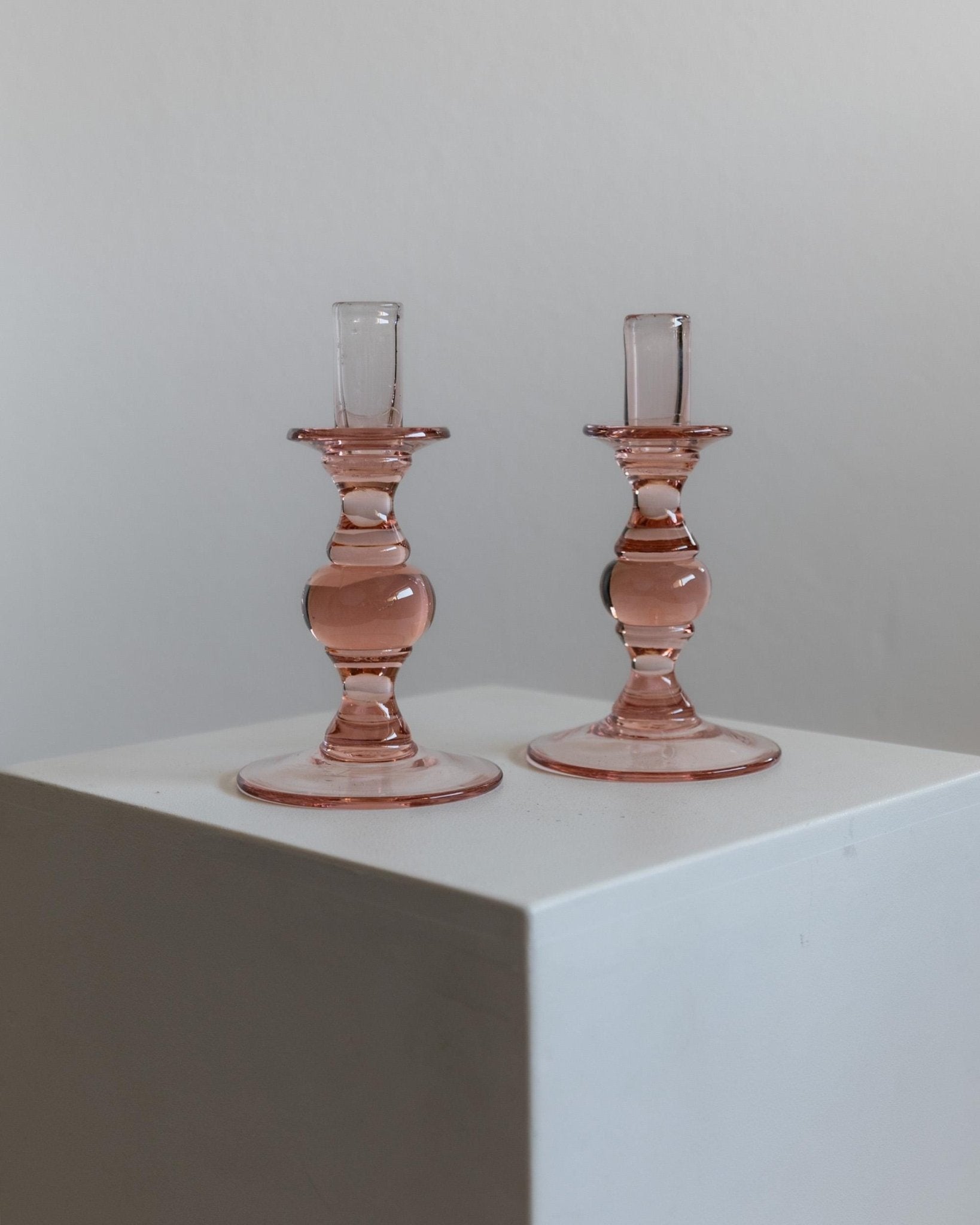 2 Vintage Glass Candle Holders peach - Simple Timeless Ball Design - Italy 1980s - Retro Candle Holders, Table Decoration, Gift Idea_Bottega Jacobs