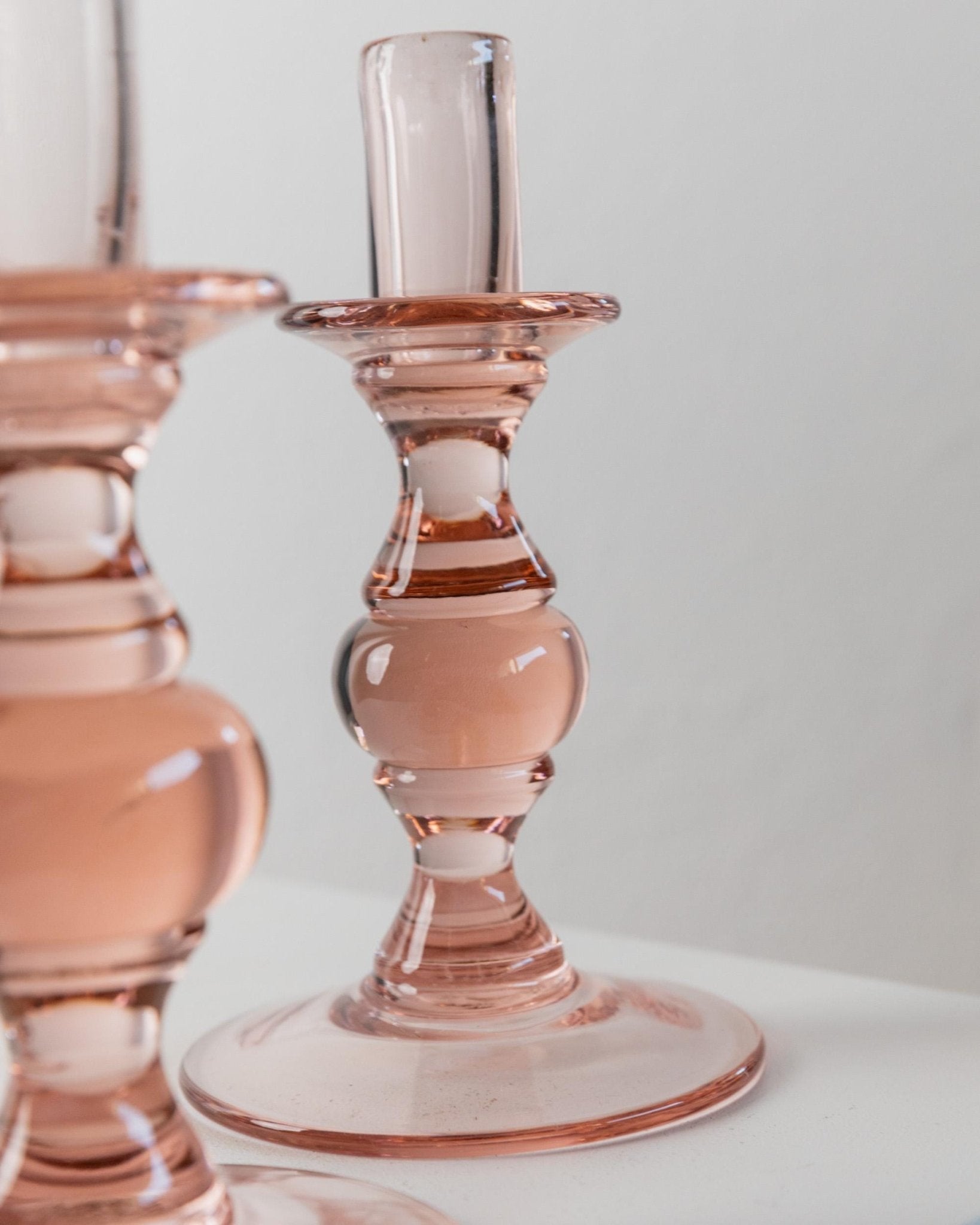 2 Vintage Glass Candle Holders peach - Simple Timeless Ball Design - Italy 1980s - Retro Candle Holders, Table Decoration, Gift Idea_Bottega Jacobs