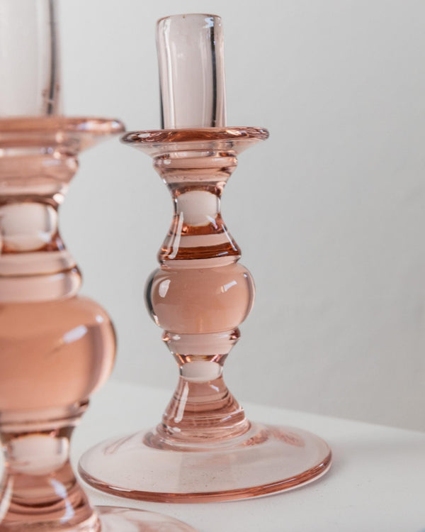 2 Vintage Glass Candle Holders peach - Simple Timeless Ball Design - Italy 1980s - Retro Candle Holders, Table Decoration, Gift Idea_Bottega Jacobs