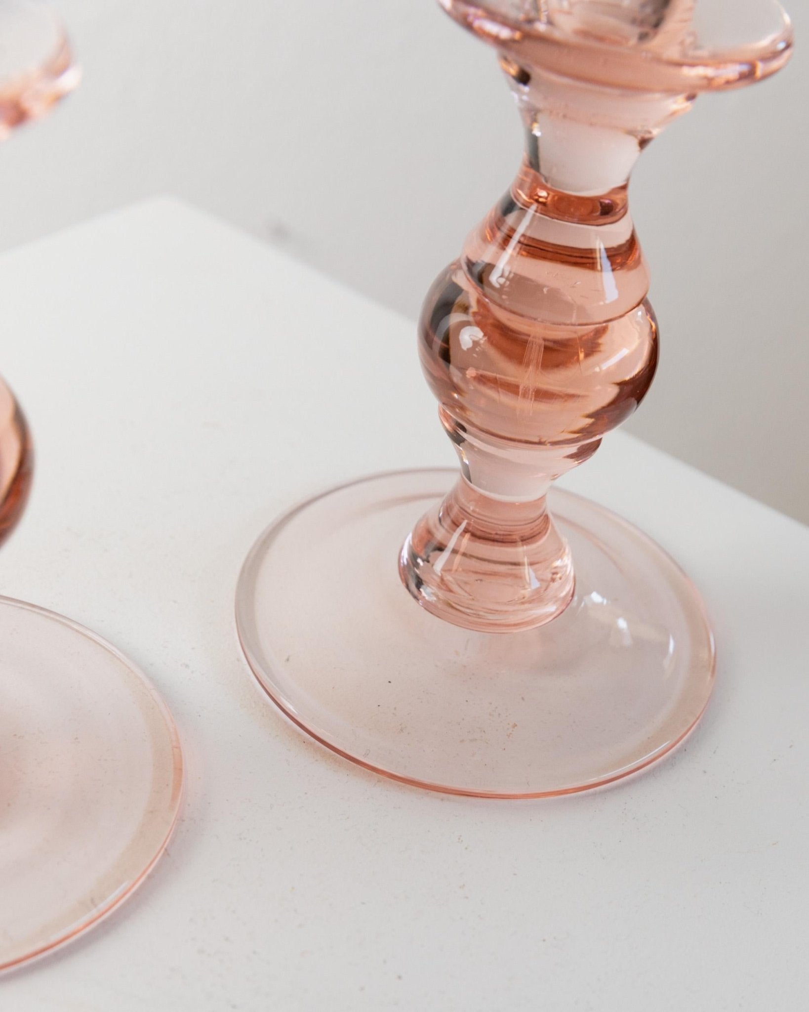 2 Vintage Glass Candle Holders peach - Simple Timeless Ball Design - Italy 1980s - Retro Candle Holders, Table Decoration, Gift Idea_Bottega Jacobs