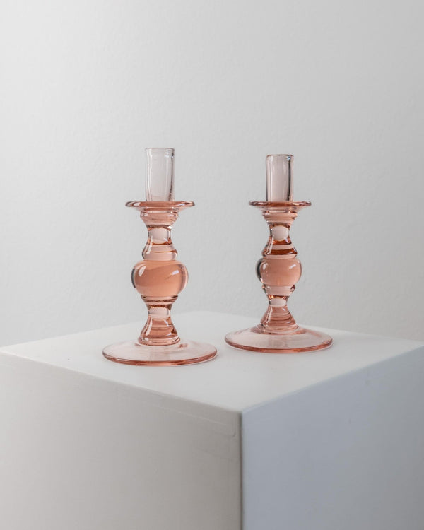 2 Vintage Glass Candle Holders peach - Simple Timeless Ball Design - Italy 1980s - Retro Candle Holders, Table Decoration, Gift Idea_Bottega Jacobs