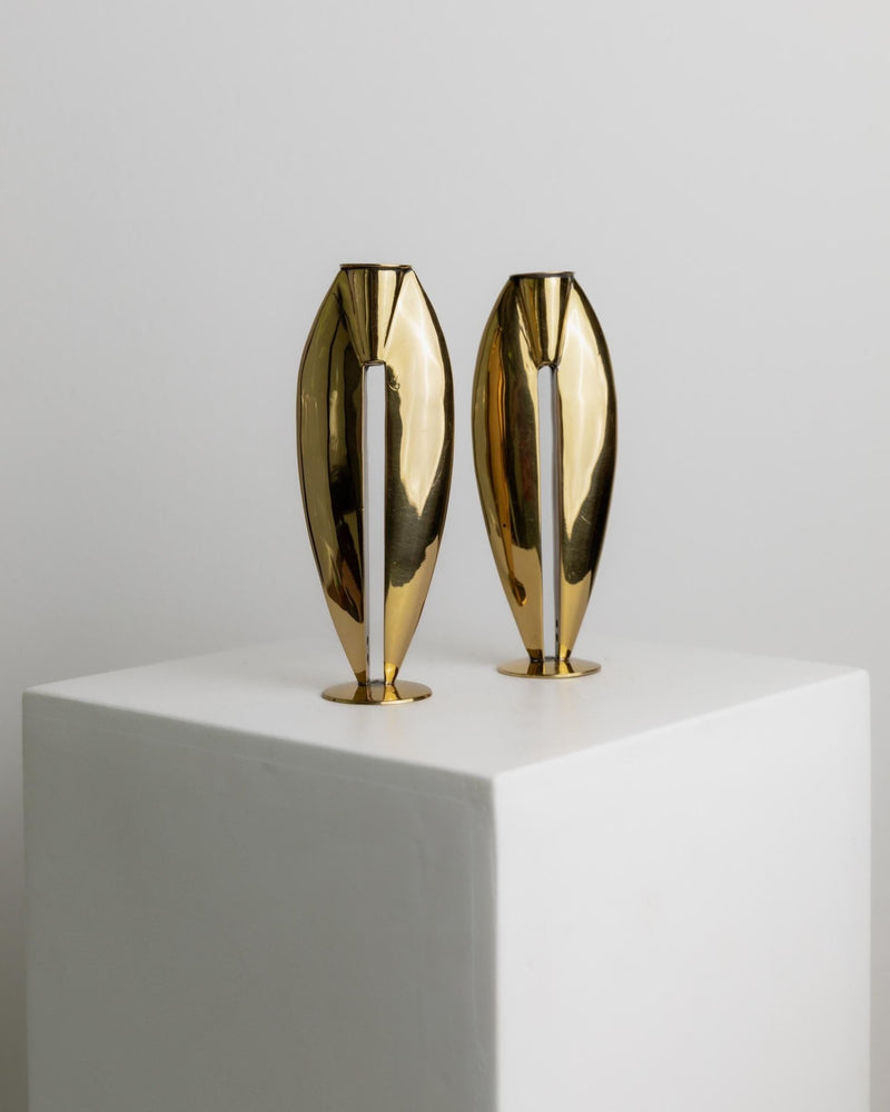 2 Vintage Massive Brass Candle Holders - Art Deco Design 1970s - Timeless Elegant Table Decoration, Gift Idea_Bottega Jacobs