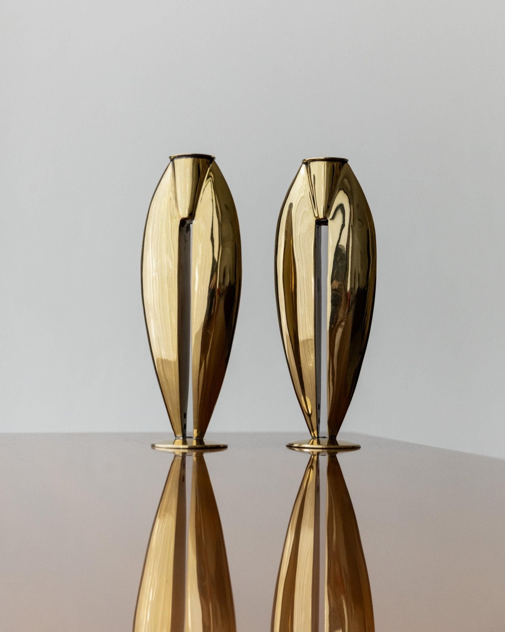 2 Vintage Massive Brass Candle Holders - Art Deco Design 1970s - Timeless Elegant Table Decoration, Gift Idea_Bottega Jacobs