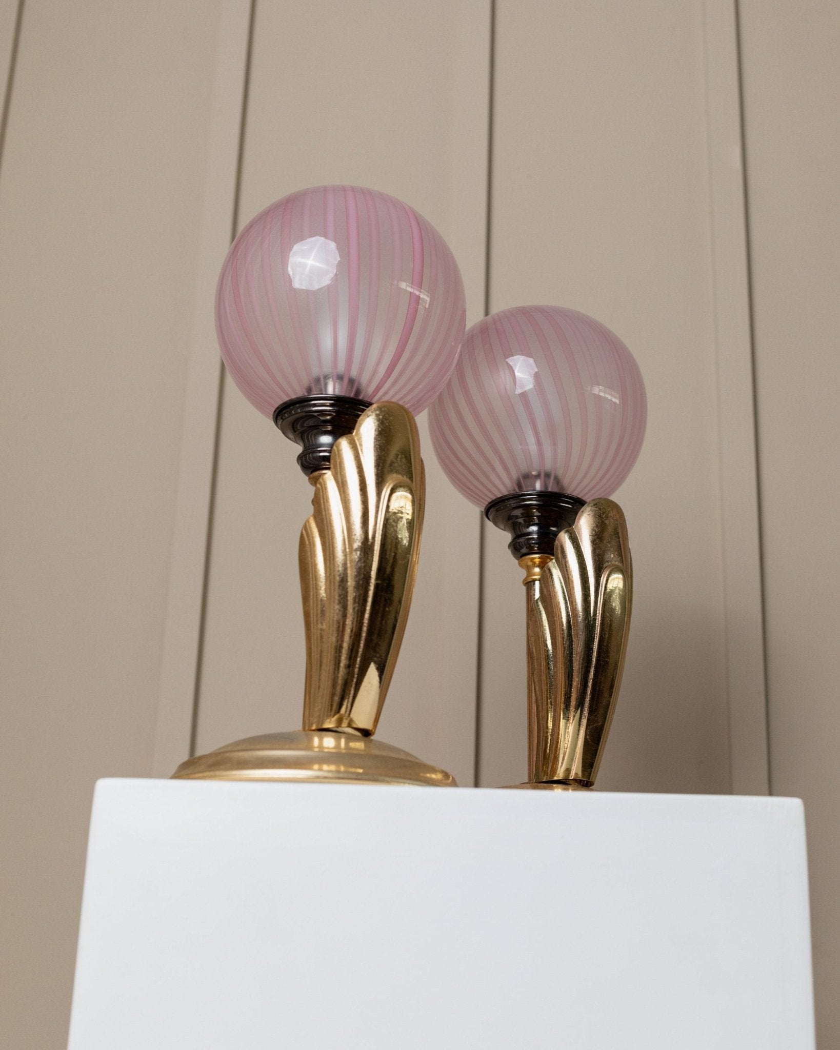 2 Vintage Table Lamps - Filigrana Murano Glass Balls from 1960s Italy - Pink Swirl, Floral Lamp Hollywood Regency Style, Gift Idea - Bottega Jacobs