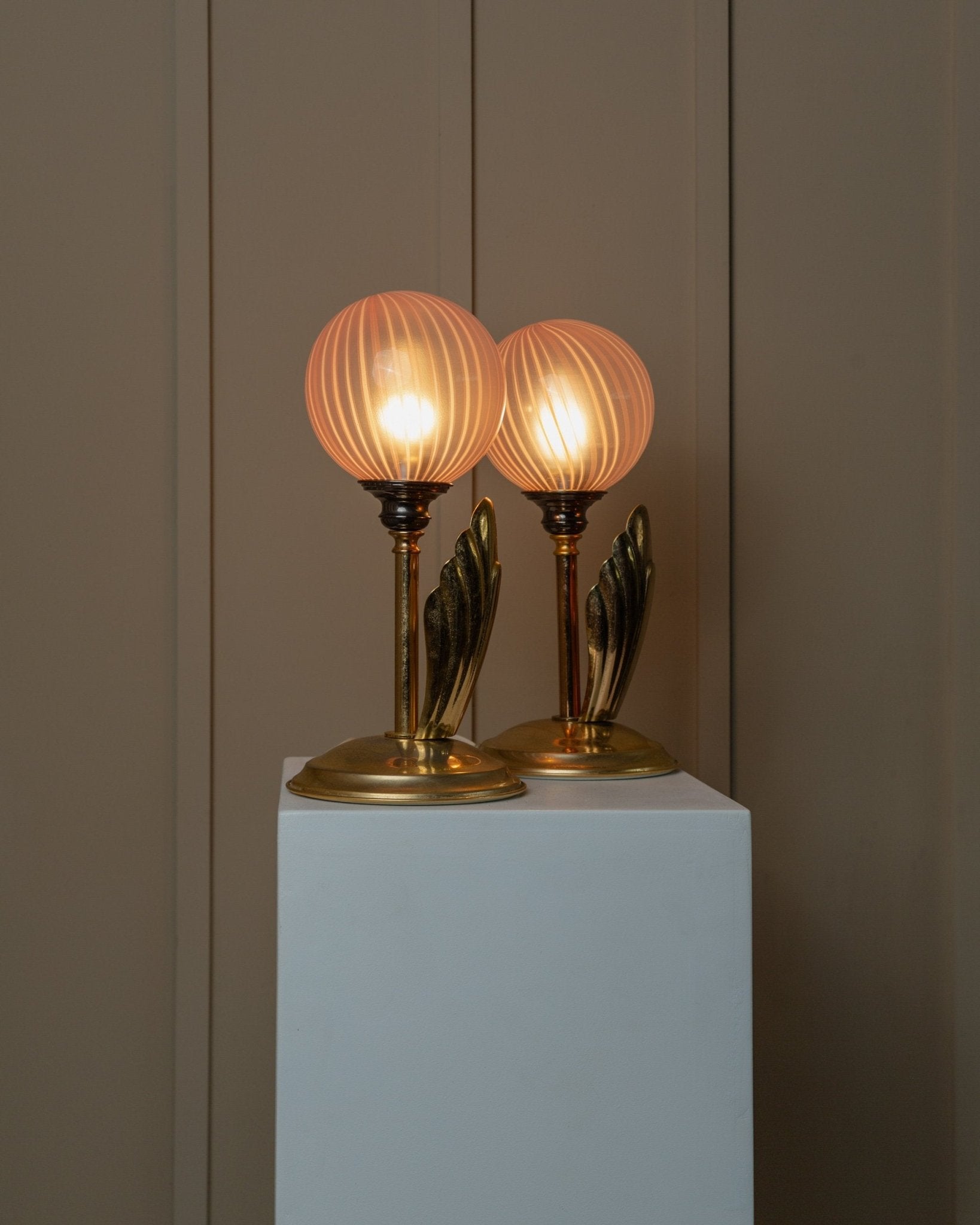 2 Vintage Table Lamps - Filigrana Murano Glass Balls from 1960s Italy - Pink Swirl, Floral Lamp Hollywood Regency Style, Gift Idea - Bottega Jacobs