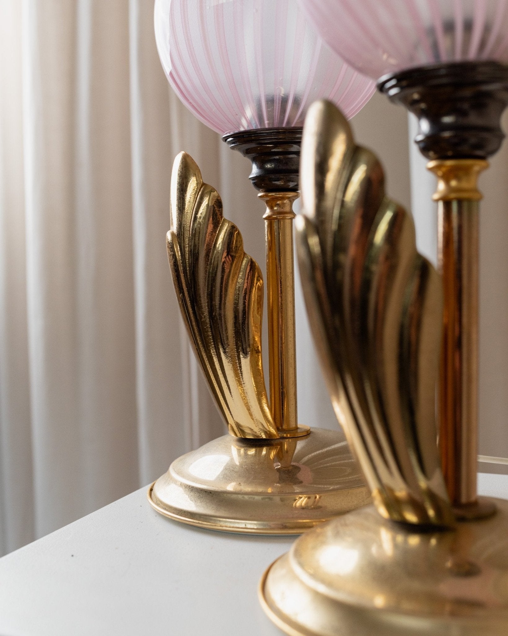 2 Vintage Table Lamps - Filigrana Murano Glass Balls from 1960s Italy - Pink Swirl, Floral Lamp Hollywood Regency Style, Gift Idea - Bottega Jacobs
