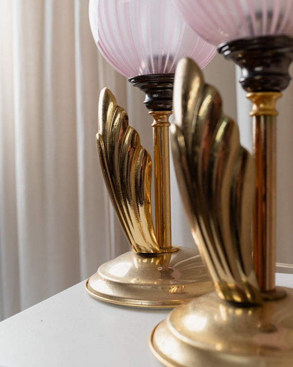 2 Vintage Table Lamps - Filigrana Murano Glass Balls from 1960s Italy - Pink Swirl, Floral Lamp Hollywood Regency Style, Gift Idea - Bottega Jacobs