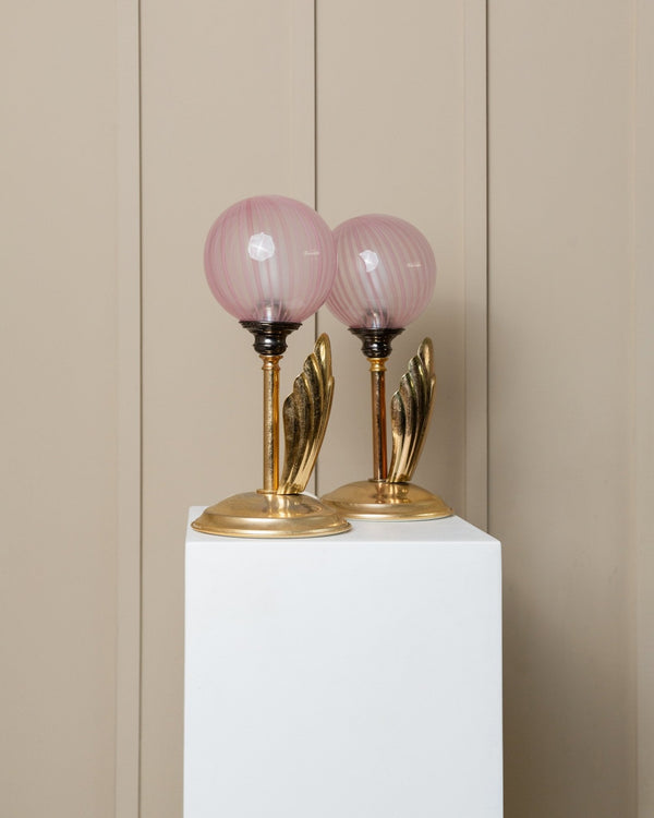 2 Vintage Table Lamps - Filigrana Murano Glass Balls from 1960s Italy - Pink Swirl, Floral Lamp Hollywood Regency Style, Gift Idea - Bottega Jacobs