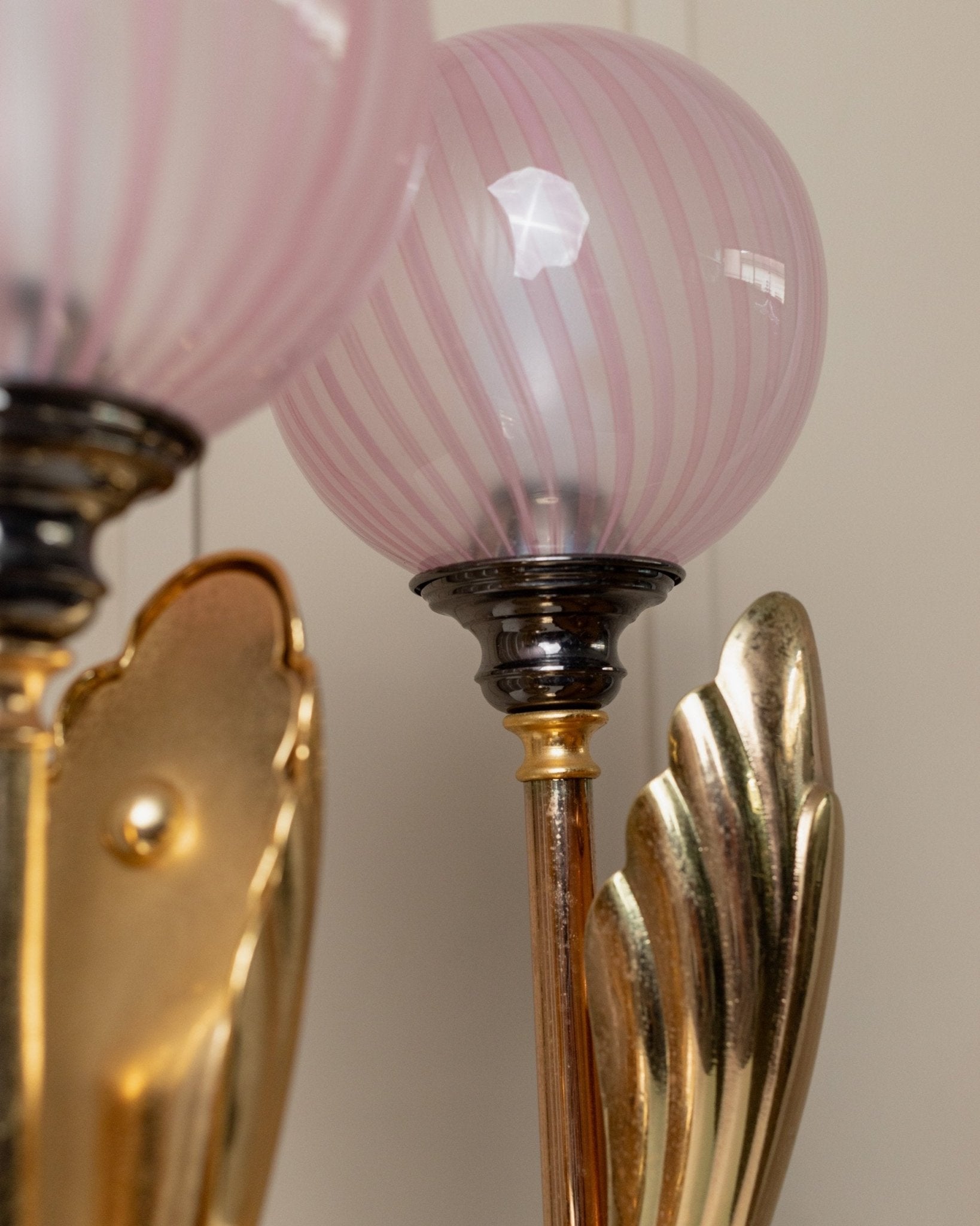 2 Vintage Table Lamps - Filigrana Murano Glass Balls from 1960s Italy - Pink Swirl, Floral Lamp Hollywood Regency Style, Gift Idea - Bottega Jacobs