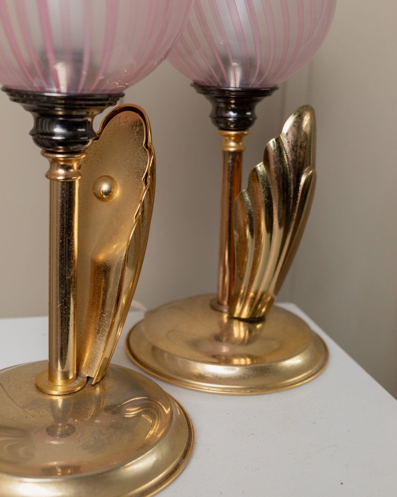 2 Vintage Table Lamps - Filigrana Murano Glass Balls from 1960s Italy - Pink Swirl, Floral Lamp Hollywood Regency Style, Gift Idea - Bottega Jacobs