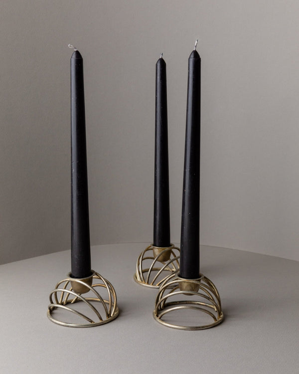 3 vintage brass candle holders - for 3 candles, dome made of brass wire, timeless design Italy 70s - elegant table decoration, gift idea - Bottega Jacobs