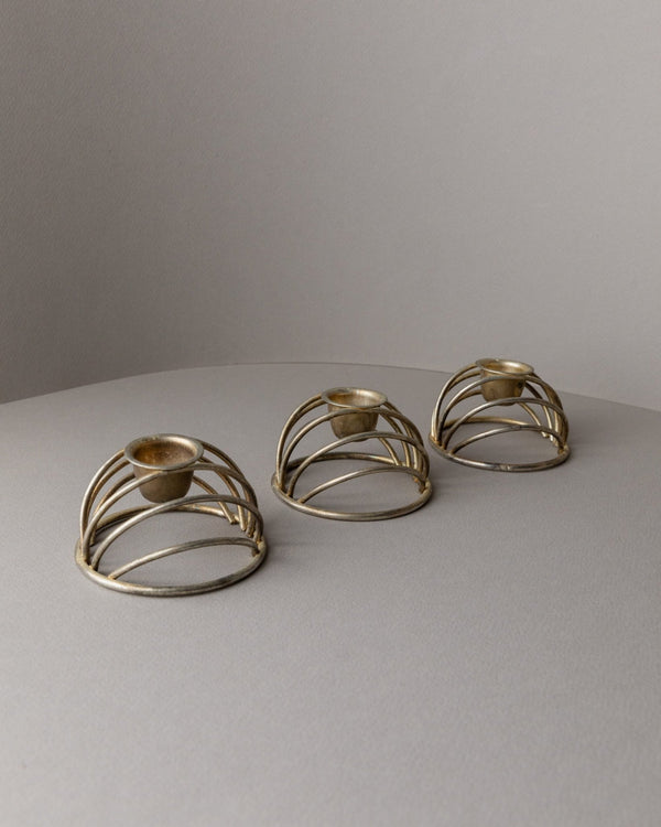 3 vintage brass candle holders - for 3 candles, dome made of brass wire, timeless design Italy 70s - elegant table decoration, gift idea - Bottega Jacobs