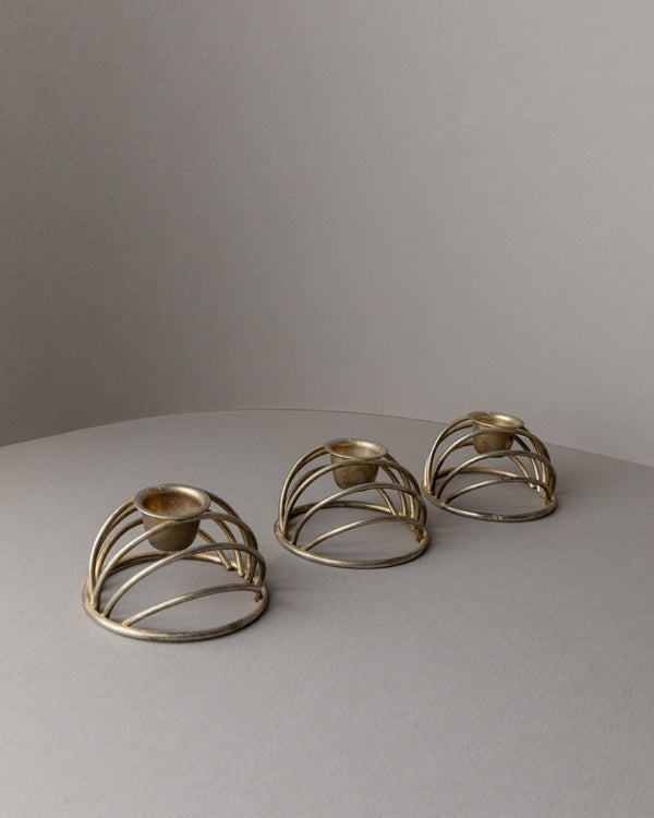3 vintage brass candle holders - for 3 candles, dome made of brass wire, timeless design Italy 70s - elegant table decoration, gift idea - Bottega Jacobs