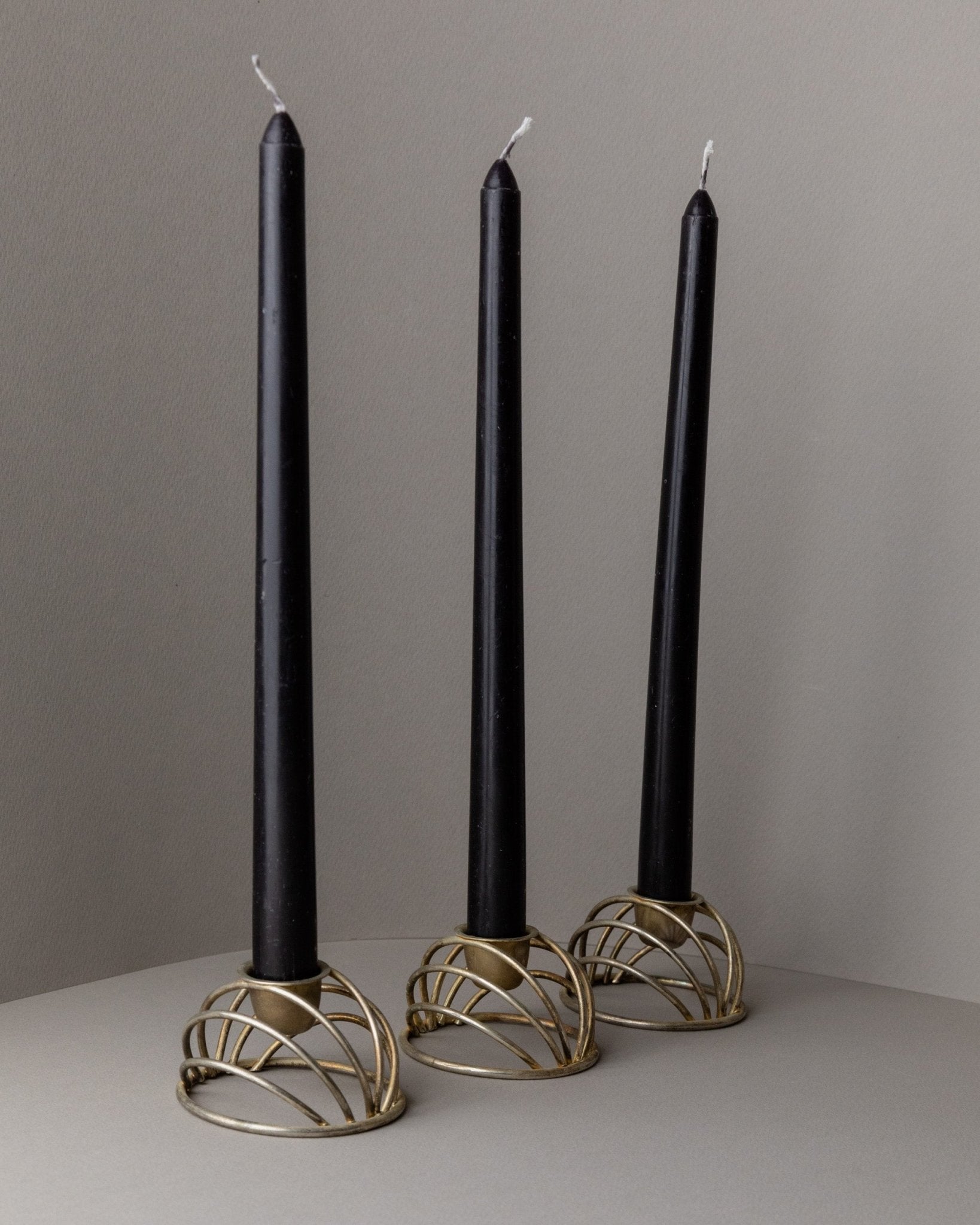 3 vintage brass candle holders - for 3 candles, dome made of brass wire, timeless design Italy 70s - elegant table decoration, gift idea - Bottega Jacobs