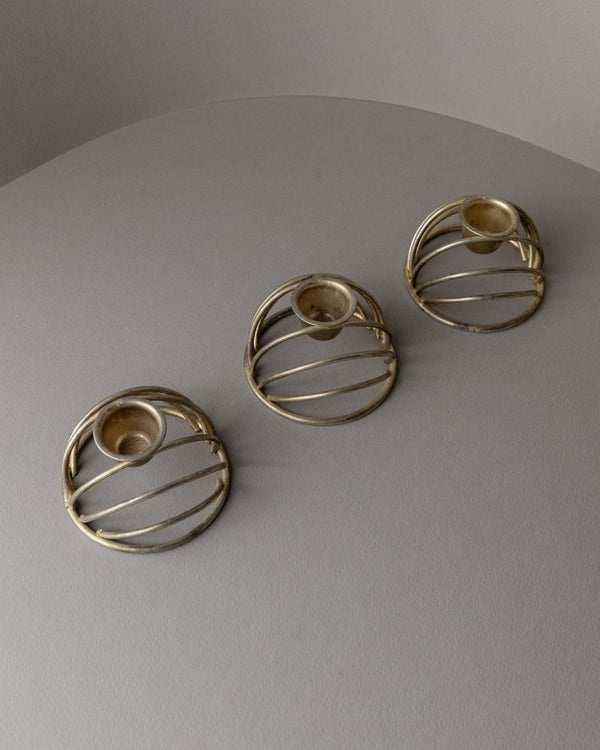 3 vintage brass candle holders - for 3 candles, dome made of brass wire, timeless design Italy 70s - elegant table decoration, gift idea - Bottega Jacobs