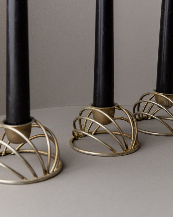 3 vintage brass candle holders - for 3 candles, dome made of brass wire, timeless design Italy 70s - elegant table decoration, gift idea - Bottega Jacobs