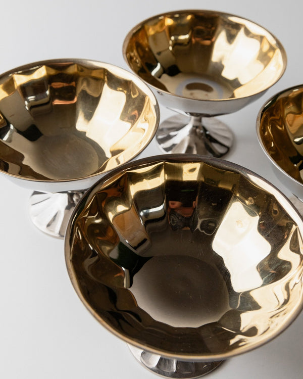 4 vintage champagne bowls silver - plated and gold - plated - timeless mid - century design Italy 1970s - ice cream cups, dessert bowls, gift - Bottega Jacobs