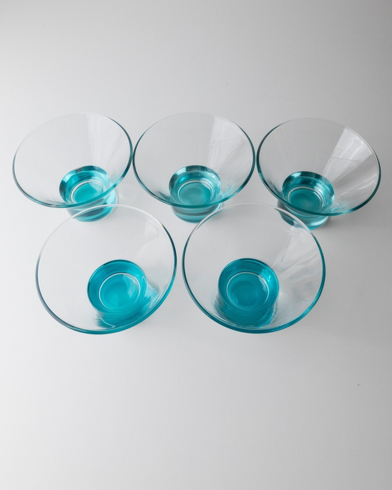 5 vintage Murano glass drinking glasses - turquoise bowls - pop art design Italy 80s - retro cocktail glasses, dessert bowls, elegant gift idea - Bottega Jacobs