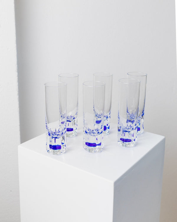 6 vintage drinking glasses from Italy 1980s - Set of water glasses in royal blue transparent - Mid Century Design - Bottega Jacobs