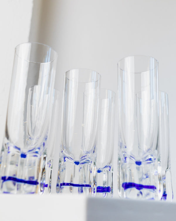 6 vintage drinking glasses from Italy 1980s - Set of water glasses in royal blue transparent - Mid Century Design - Bottega Jacobs