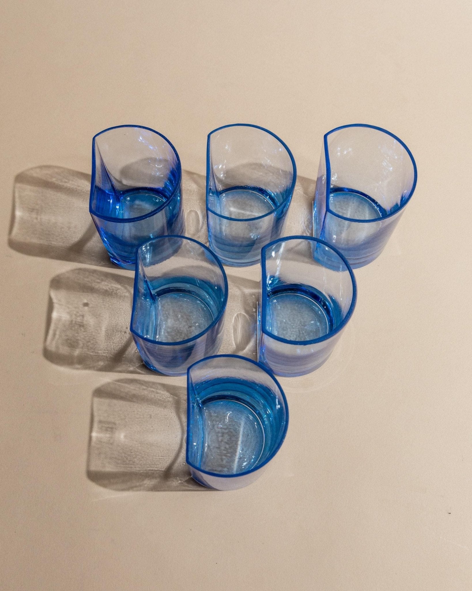 6 Vintage Drinking Glasses in Blue - Arched Design by Pitti Studio Mid Century, Italy 1980s - Colorful, Stylish Table Decoration, Gift Idea_Bottega Jacobs