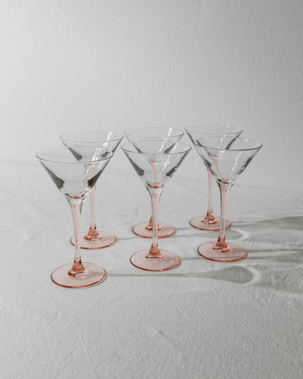 6 Vintage Martini Glasses - Pink Luminarc Champagne Bowls - France 1980s - Cocktail Glass Set, Memphis Style, Colourful Glassware, Gift Idea - Bottega Jacobs