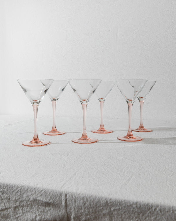 6 Vintage Martini Glasses - Pink Luminarc Champagne Bowls - France 1980s - Cocktail Glass Set, Memphis Style, Colourful Glassware, Gift Idea - Bottega Jacobs