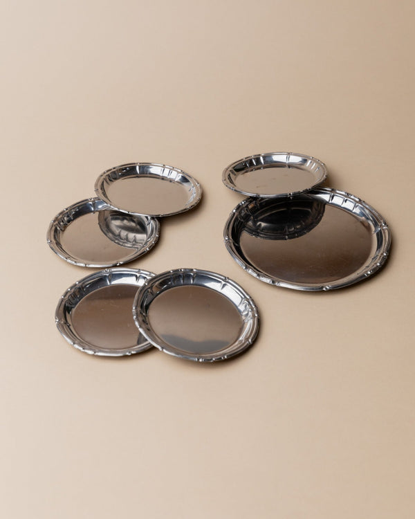 7 vintage stainless steel coasters - Italy 1980s - timeless design, decorated edge - Noble vintage table decoration, elegant gift idea - Bottega Jacobs