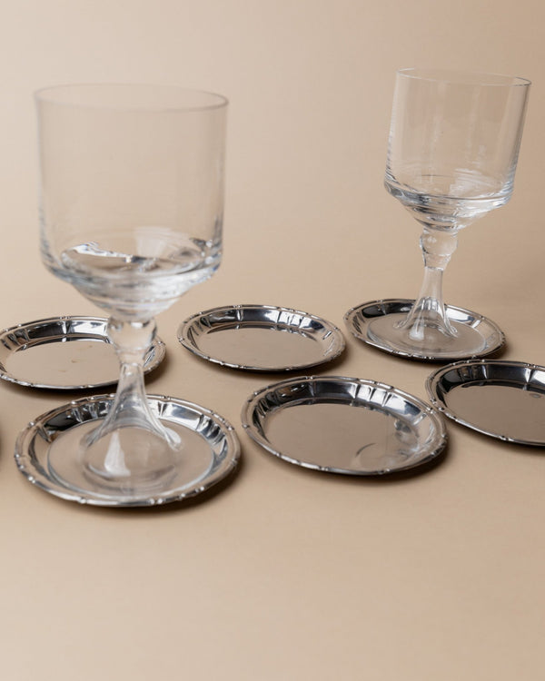 7 vintage stainless steel coasters - Italy 1980s - timeless design, decorated edge - Noble vintage table decoration, elegant gift idea - Bottega Jacobs