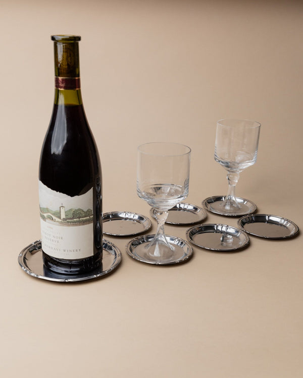 7 vintage stainless steel coasters - Italy 1980s - timeless design, decorated edge - Noble vintage table decoration, elegant gift idea - Bottega Jacobs
