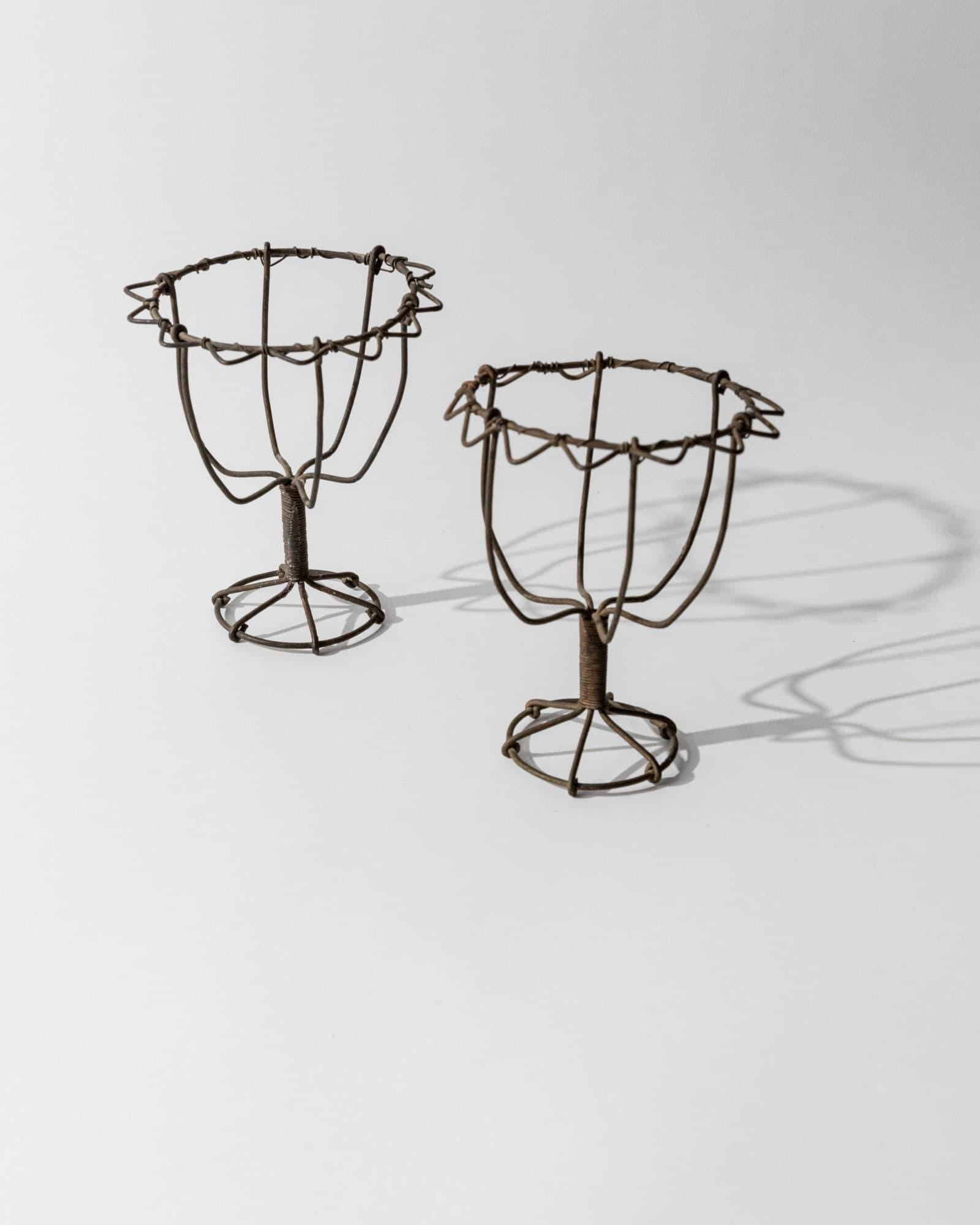 Antique 1850s Iron Wire Candleholder Set of 2, Hand Bent and Woven Metal Design, Antique Folk Craft Object, Elegant Table Decor, Gift Idea_Bottega Jacobs