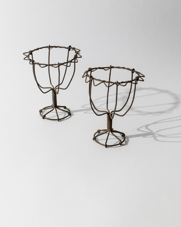 Antique 1850s Iron Wire Candleholder Set of 2, Hand Bent and Woven Metal Design, Antique Folk Craft Object, Elegant Table Decor, Gift Idea_Bottega Jacobs