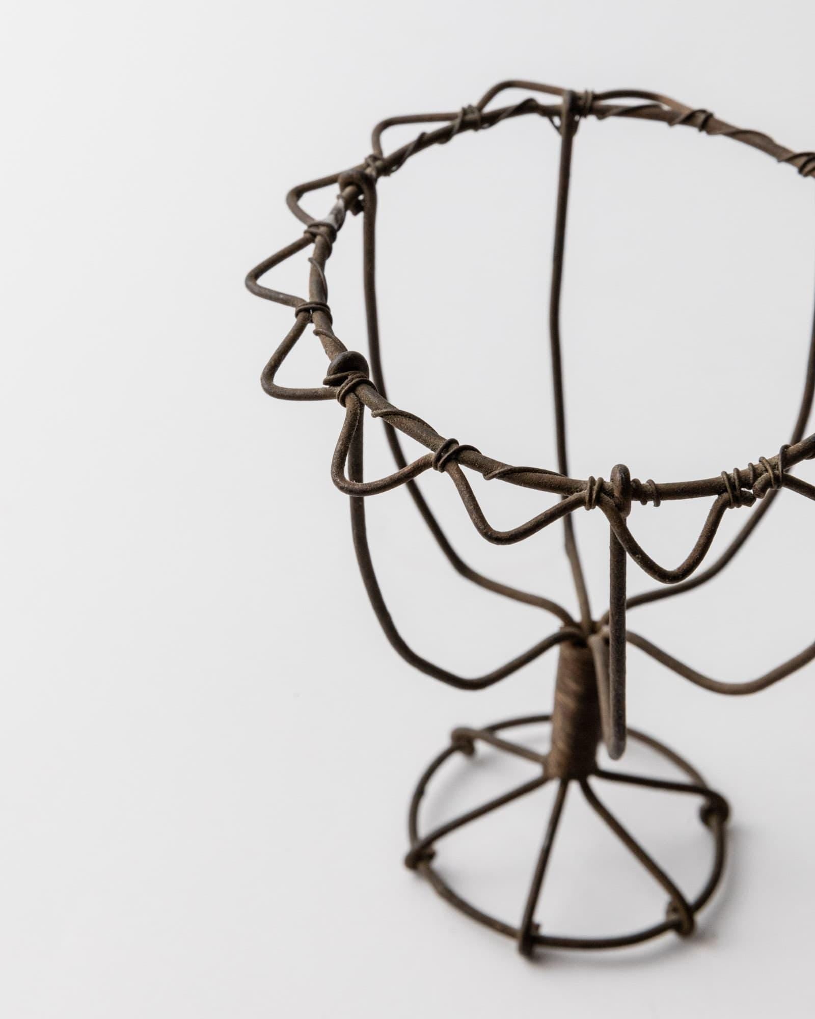 Antique 1850s Iron Wire Candleholder Set of 2, Hand Bent and Woven Metal Design, Antique Folk Craft Object, Elegant Table Decor, Gift Idea_Bottega Jacobs