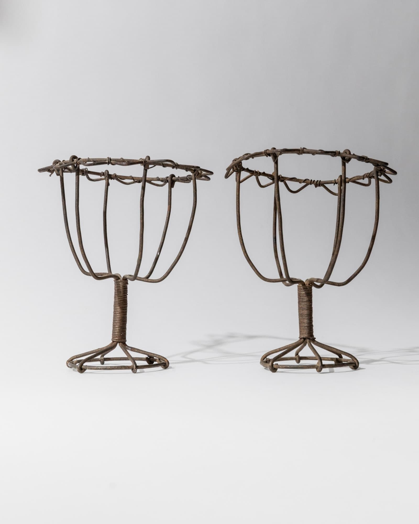 Antique 1850s Iron Wire Candleholder Set of 2, Hand Bent and Woven Metal Design, Antique Folk Craft Object, Elegant Table Decor, Gift Idea_Bottega Jacobs
